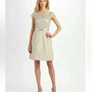 Kay Unger New York Silver Lace & Sequins Elevated Cocktail Dress Size 14